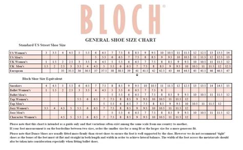 bloch ballet slipper size chart.